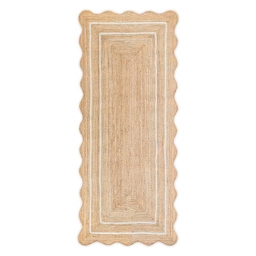 Weaving Village Wave Scalloped Natural Jute Rug - Handmade Boho Style Entryway Runner