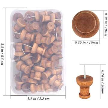 120 Pcs Wood Push Pins, Walnut, Standard, Wooden Thumb Tacks Decorative for Cork Boards Map Photos C...
