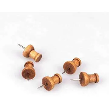 120 Pcs Wood Push Pins, Walnut, Standard, Wooden Thumb Tacks Decorative for Cork Boards Map Photos Calendar and Home Office Craft Projects with Box