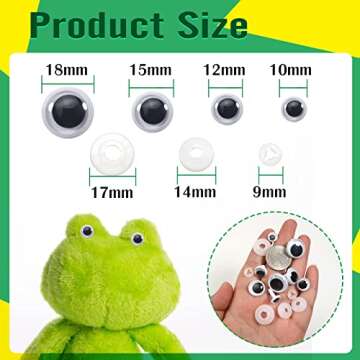TOAOB 50pcs Black Wiggle Googly Eyes Plastic Safety Eyes 10mm 12mm 15mm 18mm Round Craft Eyes with W...