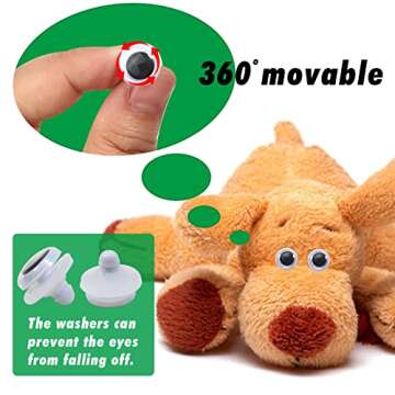 TOAOB 50pcs Black Wiggle Googly Eyes Plastic Safety Eyes 10mm 12mm 15mm 18mm Round Craft Eyes with Washers for DIY Arts Crafts Stuffed Animals Amigurumis Bears Dolls Making