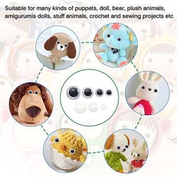 TOAOB 50pcs Black Wiggle Googly Eyes Plastic Safety Eyes 10mm 12mm 15mm 18mm Round Craft Eyes with Washers for DIY Arts Crafts Stuffed Animals Amigurumis Bears Dolls Making