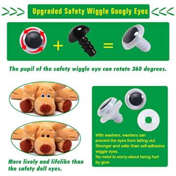 TOAOB 50pcs Black Wiggle Googly Eyes Plastic Safety Eyes 10mm 12mm 15mm 18mm Round Craft Eyes with Washers for DIY Arts Crafts Stuffed Animals Amigurumis Bears Dolls Making