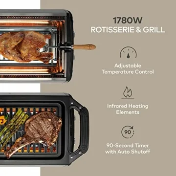 ChefWave Sosaku Smokeless Indoor Grill Removeable Plates Non-Stick Korean BBQ Electric Grill Indoor with Infrared Technology - Kebab Set, Fries Basket & Fish Cage, Rotisserie