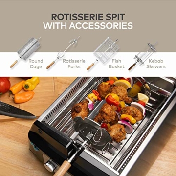 ChefWave Sosaku Smokeless Indoor Grill Removeable Plates Non-Stick Korean BBQ Electric Grill Indoor with Infrared Technology - Kebab Set, Fries Basket & Fish Cage, Rotisserie