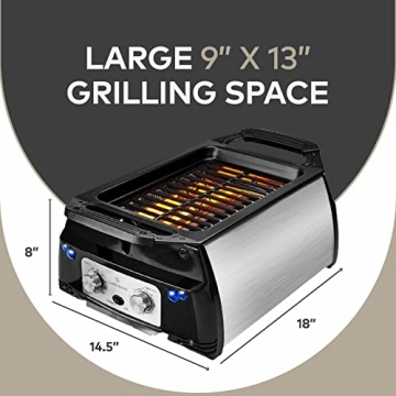 ChefWave Sosaku Smokeless Indoor Grill Removeable Plates Non-Stick Korean BBQ Electric Grill Indoor with Infrared Technology - Kebab Set, Fries Basket & Fish Cage, Rotisserie