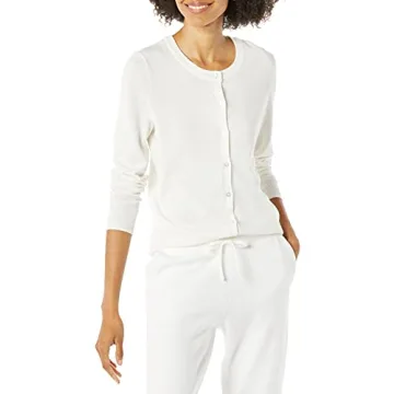 Amazon Essentials Women's Lightweight Crewneck Cardigan Sweater in Ivory, Plus Sizes Available