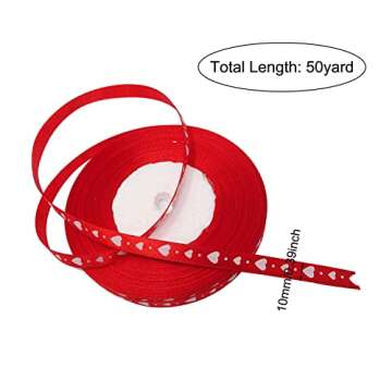 Honbay 50 Yards Red Love Heart Ribbon Valentine's Day Gifts Ribbon for Crafts Flowers Birthday Weddi...