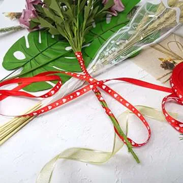Honbay 50 Yards Red Love Heart Ribbon Valentine's Day Gifts Ribbon for Crafts Flowers Birthday Wedding and Valentine Day Decoration (10mm)