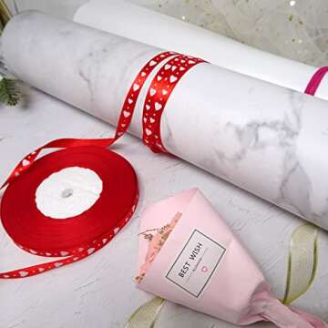 Honbay 50 Yards Red Love Heart Ribbon Valentine's Day Gifts Ribbon for Crafts Flowers Birthday Wedding and Valentine Day Decoration (10mm)