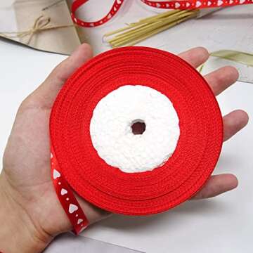Honbay 50 Yards Red Love Heart Ribbon Valentine's Day Gifts Ribbon for Crafts Flowers Birthday Wedding and Valentine Day Decoration (10mm)