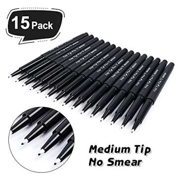 Lelix Felt Tip Pens - 15 Black 0.7mm Medium Point Markers for Journaling and Writing