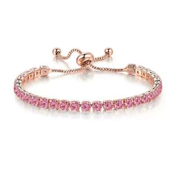 Tennis Chain Rhinestone Beads Slider Bracelet 14K Gold Silver Plated Adjustable Crystal Seed Bracele...