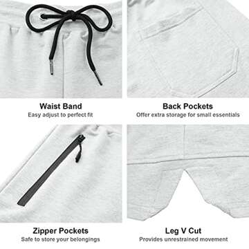 PIDOGYM Men's 5" Gym Workout Shorts,Fitted Jogging Short Pants for Bodybuilding Running Training with Zipper Pockets White