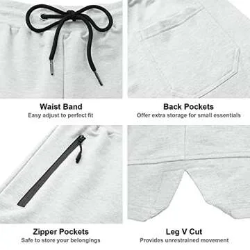 PIDOGYM Men's 5" Gym Workout Shorts,Fitted Jogging Short Pants for Bodybuilding Running Training with Zipper Pockets White