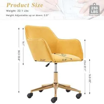 ERILEWE COLLECTION Velvet Home Office Chair, Cute Swivel Desk Chair with Wheels, Modern Rolling Adjustable Vanity Chair with Gold Base for Home Office, Vanity Room，Bedroom