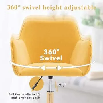 ERILEWE COLLECTION Velvet Home Office Chair, Cute Swivel Desk Chair with Wheels, Modern Rolling Adjustable Vanity Chair with Gold Base for Home Office, Vanity Room，Bedroom