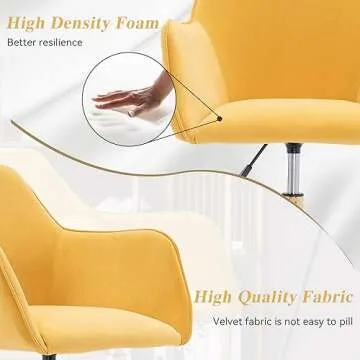 ERILEWE COLLECTION Velvet Home Office Chair, Cute Swivel Desk Chair with Wheels, Modern Rolling Adjustable Vanity Chair with Gold Base for Home Office, Vanity Room，Bedroom