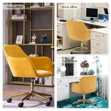ERILEWE COLLECTION Velvet Home Office Chair, Cute Swivel Desk Chair with Wheels, Modern Rolling Adjustable Vanity Chair with Gold Base for Home Office, Vanity Room，Bedroom