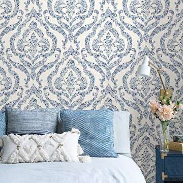 NuWallpaper NUS3547 Guildford Peel & Stick Wallpaper, Blue