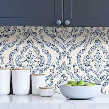 NuWallpaper NUS3547 Guildford Peel & Stick Wallpaper, Blue