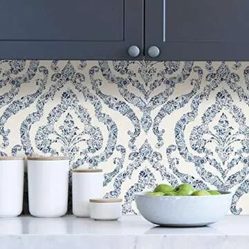 NuWallpaper NUS3547 Guildford Peel & Stick Wallpaper, Blue