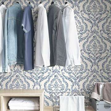 NuWallpaper NUS3547 Guildford Peel & Stick Wallpaper, Blue