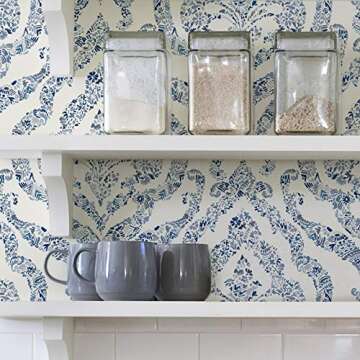 NuWallpaper NUS3547 Guildford Peel & Stick Wallpaper, Blue
