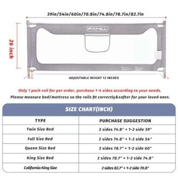 FAMILL Bed Rail for Toddlers with U-Shaped Base, Toddler Bed Rails Baby Guard for King/Twin/Full Size, Grey, 1 Piece, 74.8"