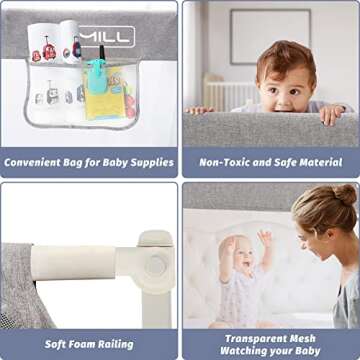 FAMILL Bed Rail for Toddlers with U-Shaped Base, Toddler Bed Rails Baby Guard for King/Twin/Full Size, Grey, 1 Piece, 74.8"