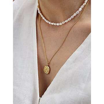 Pearl Necklaces for Women - Pearl Choker Necklace Strands Short Tiny Adjustable Chain Handmade Vinta...