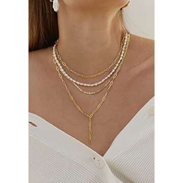 Pearl Necklaces for Women - Pearl Choker Necklace Strands Short Tiny Adjustable Chain Handmade Vintage Jewelry for Women