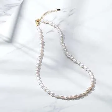 Pearl Necklaces for Women - Pearl Choker Necklace Strands Short Tiny Adjustable Chain Handmade Vintage Jewelry for Women