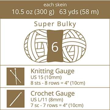 Crafted By Catherine Braided Rope Yarn - 2 Pack (63 Yards Each Skein), Beige, Gauge 6 Super Bulky