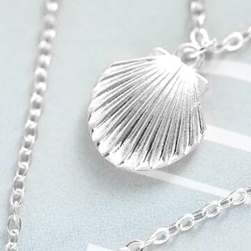Tgirls Boho Starfish Layered Necklace Shell Pendant Necklace Silver Necklaces Chain for Women (Silver)