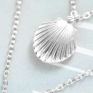 Tgirls Boho Starfish Layered Necklace Shell Pendant Necklace Silver Necklaces Chain for Women (Silver)