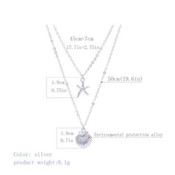Tgirls Boho Starfish Layered Necklace Shell Pendant Necklace Silver Necklaces Chain for Women (Silver)