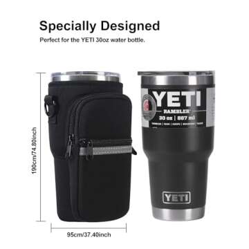 Water Bottle Holder with Strap for YETI 30 oz Tumbler, Water Bottle Carrier Sling Bag with Phone Poc...