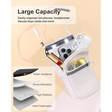 Water Bottle Holder with Strap for YETI 30 oz Tumbler, Water Bottle Carrier Sling Bag with Phone Pocket, Gym Bottle Accessories, Water Bottle Sleeve Bag for Walking Hiking Travel-White