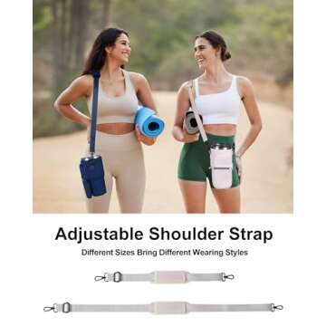 Water Bottle Holder with Strap for YETI 30 oz Tumbler, Water Bottle Carrier Sling Bag with Phone Pocket, Gym Bottle Accessories, Water Bottle Sleeve Bag for Walking Hiking Travel-White