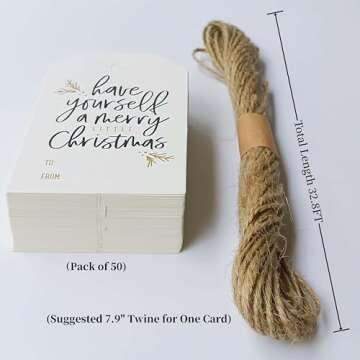 Pack of 50 Christmas Gift Tags with String Attached, Black and White Gift Tags for Christmas Present...
