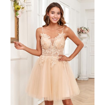 JAEDEN Short Lace Prom Dress for Homecoming and Quinceañera