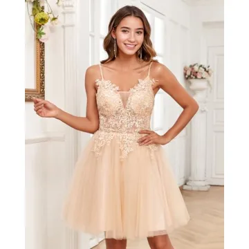 JAEDEN Short Lace Prom Dress for Homecoming and Quinceañera