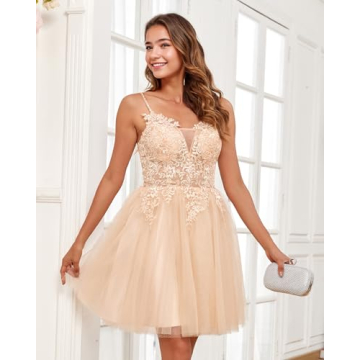 JAEDEN Short Lace Prom Dress for Homecoming and Quinceañera