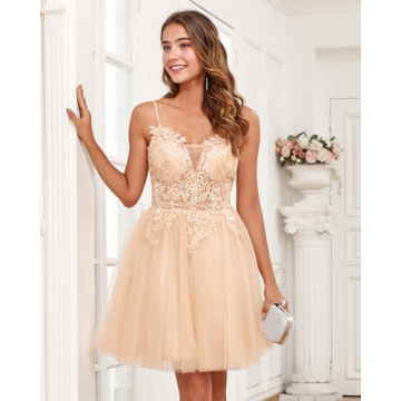 JAEDEN Short Lace Prom Dress for Homecoming and Quinceañera