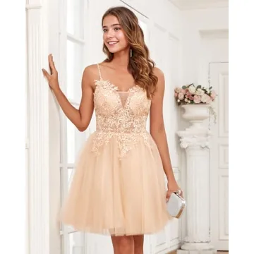 JAEDEN Short Lace Prom Dress for Homecoming and Quinceañera