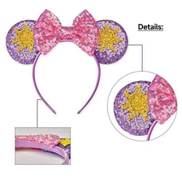 RAZKO Rapunzel Minnie Ears Headband, Sequin Mickey Ears Headband Mouse ears Headband for Women Girls Hair Accessories (Sun Flower)