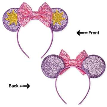 RAZKO Rapunzel Minnie Ears Headband, Sequin Mickey Ears Headband Mouse ears Headband for Women Girls Hair Accessories (Sun Flower)