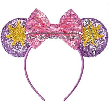 RAZKO Rapunzel Minnie Ears Headband, Sequin Mickey Ears Headband Mouse ears Headband for Women Girls Hair Accessories (Sun Flower)