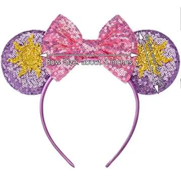 RAZKO Rapunzel Minnie Ears Headband, Sequin Mickey Ears Headband Mouse ears Headband for Women Girls Hair Accessories (Sun Flower)